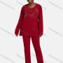Wholesale Women's Vintage Lounge Long Sleeve Button Front Plain Rhinestone Butterfly Tops & Pants Pajamas Sets preview