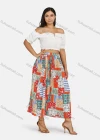 Wholesale Women's Boho Elastic Waist Folkloric Print Pleated Maxi Skirt - Liuhuamall