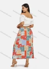 Wholesale Women's Boho Elastic Waist Folkloric Print Pleated Maxi Skirt - Liuhuamall