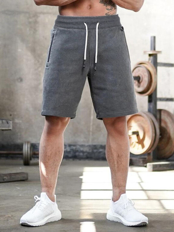 Men's Sporty Plain Elastic Waist Zipper Pocket Shorts, Clothing Wholesale Market -LIUHUA, MEN