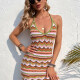Women's Vacation Cable Knit Striped Hollow Out Halter Cover Up Dress Multi-color Clothing Wholesale Market -LIUHUA