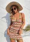 Wholesale Women's Vacation Cable Knit Striped Hollow Out Halter Cover Up Dress - Liuhuamall