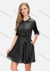 Wholesale Women's Casual Button Front Patch Pocket Shirt Dress With Belt - Liuhuamall