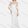 Wholesale Women's Glamorous Plain Cold Shoulder Rhinestone Crisscross Back Spaghetti Strap Mermaid Evening Dress preview