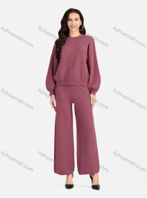 Wholesale Women's Casual Mock Neck Crop Knit Blouse 2-piece Set A467&A468#, LIUHUA CLOTHING WHOLESALE