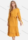 Wholesale Women's Casual 3/4 Sleeve Lace Up Ruched Ruffle Hem Midi Dress With Belt FL8062# - Liuhuamall