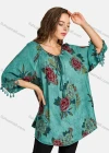 Wholesale Women's Casual Round Neck Tie Front Tassel Three Quarter Length Sleeve Floral Print Tunic - Liuhuamall