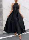 Wholesale Women's Laec Hollow Out Side Split Zip Back Halter Maxi Cocktail Dress - Liuhuamall
