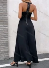 Wholesale Women's Laec Hollow Out Side Split Zip Back Halter Maxi Cocktail Dress - Liuhuamall