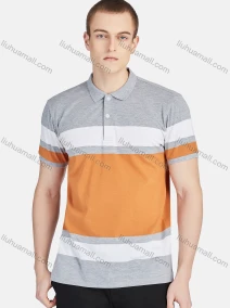 Wholesale Men's Casual Collared Short Sleeve Striped Button Front Colorblock Polo Shirt, LIUHUA CLOTHING WHOLESALE