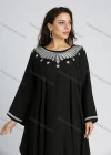 Wholesale Women's Islamic Muslim Plain Bateau Neck Embroidery Batwing Sleeve Robe Maxi Dress - Liuhuamall