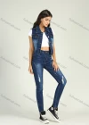 Wholesale Women's Flap Pocket Wash Button Down Vest Denim Jacket 2 Piece Set - Liuhuamall