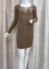 Wholesale Women's Casual Plain Notched Neck Long Sleeve Short Sweater Dress - Liuhuamall