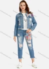 Wholesale Women's Fashion 3D Floral Long Sleeve Button Down Flap Pockets Crop Denim Jacket - Liuhuamall