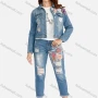 Wholesale Women's Fashion 3D Floral Long Sleeve Button Down Flap Pockets Crop Denim Jacket preview