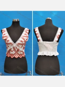 Wholesale Women's Sexy Sleeveless V Neck Embroidery Lace Shirred Ruffle Hem Tank Tops, LIUHUA CLOTHING WHOLESALE