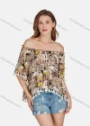 Wholesale Women's Casual Vintage Off Shoulder Allover Print Half Sleeve Tassel Blouse E3282# - Liuhuamall