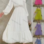 Wholesale Women's Plain Square Neck Guipure Lace Bishop Sleeve Layered Hem Maxi Dress AL21022-1# preview