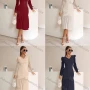 Wholesale Women's Elegant V Neck Puff Sleeve Eyelet Lace Plain Knee Length Dress AL21022-1# preview