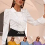 Wholesale Women's Elegant Collared Long Sleeve Double Breasted Guipure Lace Blouse AS21309# preview
