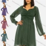 Wholesale Women's Off Shoulder Ruffle Trim Ruched Swiss Dot Long Sleeve Layered Short Dress AL21029# preview