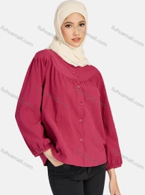Wholesale Women's Casual Plain Ruffle Neck Elastic Cuff Button Down Blouse 1325#, LIUHUA CLOTHING WHOLESALE