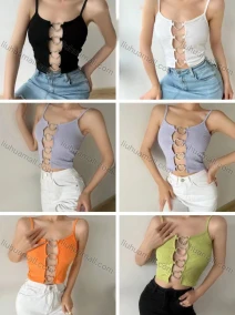 Wholesale Women's Sexy Square Neck Heart Ring Plain Cami Crop Top, LIUHUA CLOTHING WHOLESALE