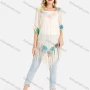 Wholesale Women's Crochet Floral Fringe Trim V-Neck Drop Shoulder Cover Up preview