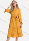 Wholesale Women's Casual 3/4 Sleeve Lace Up Ruched Ruffle Hem Midi Dress With Belt FL8062# - Liuhuamall