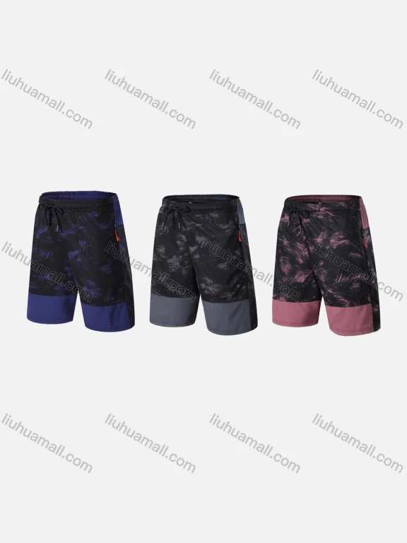 Wholesale Men's Sporty Breathable High Stretch Quick Dry Patchwork Elastic Waist Drawstring Sport Shorts 11011#