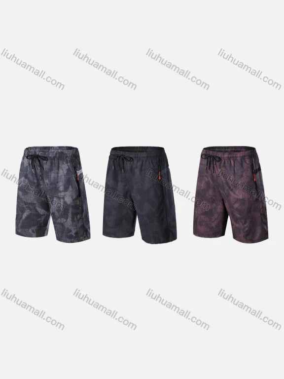 Wholesale Men's Sporty Breathable High Stretch Quick Dry Camouflage Elastic Waist Drawstring Sport Shorts 11013#