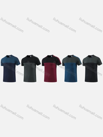 Wholesale Men's Sporty Round Neck Short Sleeve Quick Dry High Stretch Colorblock Sport T-shirt 2806#
