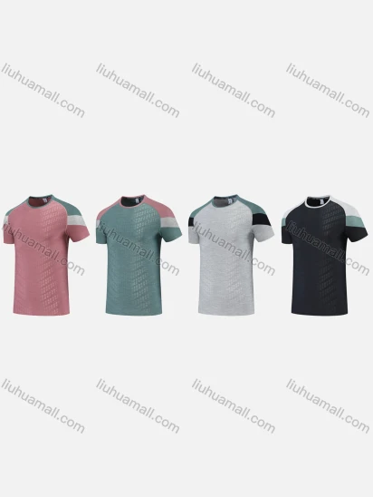 Wholesale Men's Sporty Round Neck Short Sleeve Quick Dry High Stretch Colorblock Sport T-shirt 2816#