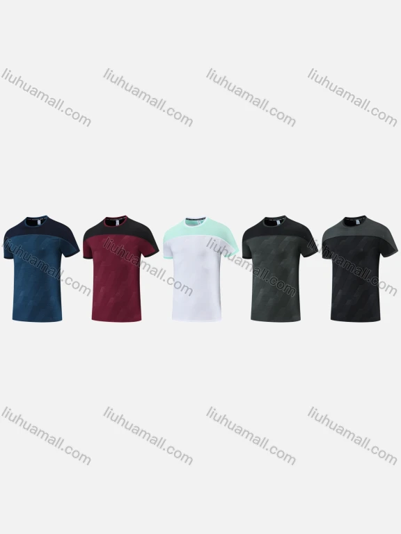 Wholesale Men's Sporty Round Neck Short Sleeve Quick Dry High Stretch Colorblock Sport T-shirt 2817#