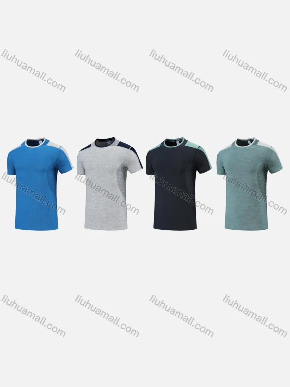 Wholesale Men's Sporty Round Neck Short Sleeve Quick Dry High Stretch Colorblock Sport T-shirt 2820#