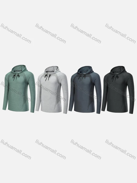Wholesale Men's Sporty Hooded Long Sleeve Quick Dry High Stretch Sport T-shirt