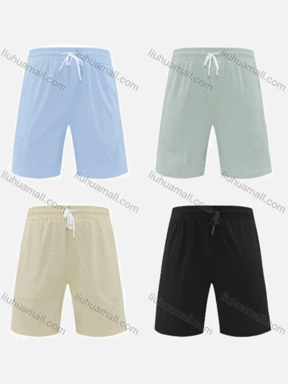 Wholesale Men's Casual Plain Vacation Beach Drawstring Shorts MK24508#