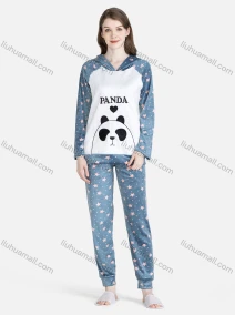 Wholesale Women's Casual Lounge Cute Hooded Pocket Long Sleeve Cartoon Star Pin Dot Print Top & Pant Pajamas Sets, LIUHUA CLOTHING WHOLESALE