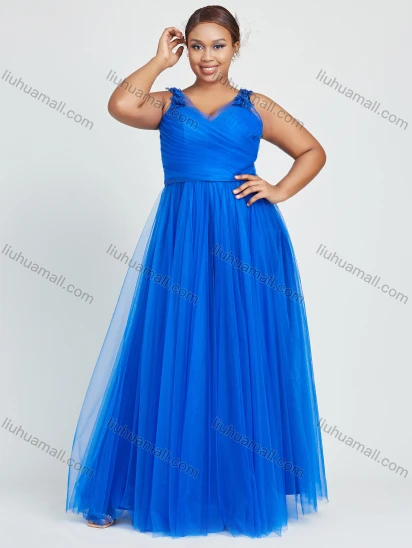 Wholesale Women's Elegant Sleeveless V Neck Mesh Appliques Evening Dress