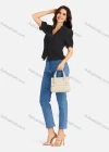 Wholesale Women's Casual Plain V Neck Buttons Down Puff Sleeve Blouse - Liuhuamall