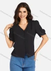 Wholesale Women's Casual Plain V Neck Buttons Down Puff Sleeve Blouse - Liuhuamall
