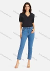 Wholesale Women's Casual Plain V Neck Buttons Down Puff Sleeve Blouse - Liuhuamall