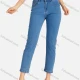 Wholesale Women's Casual Plain High Waist Cropped Slim Fit Jean Deep Sky Blue Clothing Wholesale Market Liuhua