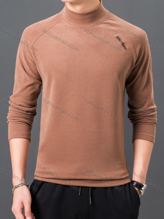 Wholesale Men's Casual Plain Mock Neck Thermal Lined Long Sleeve T-shirts 7003#