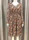 Wholesale Women's V Neck Long Sleeve Floral Print Button Shirred Casual Dress - Liuhuamall