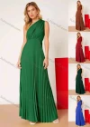 Wholesale Women's Plain One Shoulder High Waist Ruched Pleated Floor Length Cocktail Dress - Liuhuamall