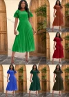 Wholesale Women's Casual Plain Ruffle Trim High Waist Pleated Cocktail Midi Dress - Liuhuamall