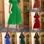 Wholesale Women's Casual Plain Ruffle Trim High Waist Pleated Cocktail Midi Dress preview