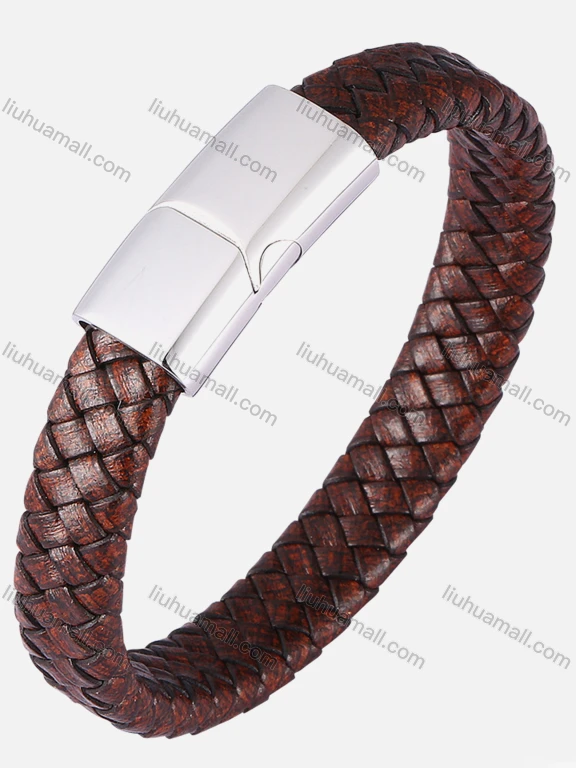 Wholesale Genuine Leather Stainless Steel Magnetic Buckle Bracelet SP0449B#