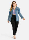 Wholesale Women's Plus Size Casual Collared Button Ripped Distressed Denim Jacket - Liuhuamall